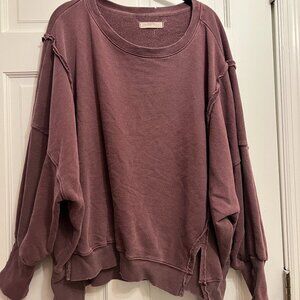 Free People Camden Slit Cuff Oversized Distressed Sweatshirt (Plum,XS)